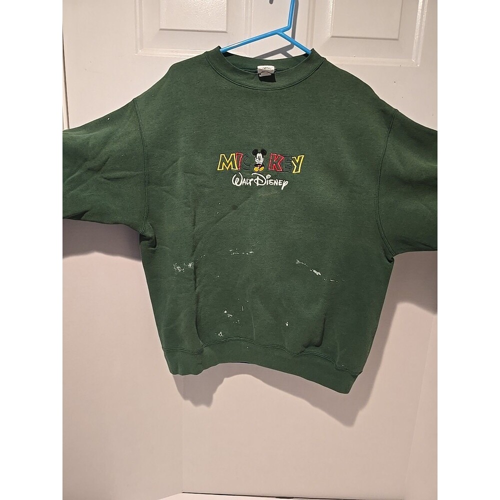 Vintage Mickey Mouse Sweatshirt Green Crewneck Disney Made In USA.XL (R)